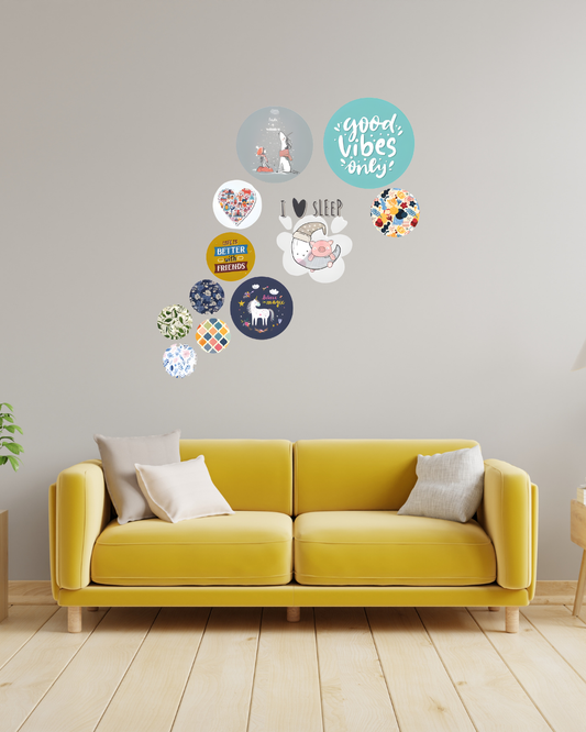 I Love Sleep | 11 Piece Circular MDF Wall Hanging Decor Set | 52 x 65 cm