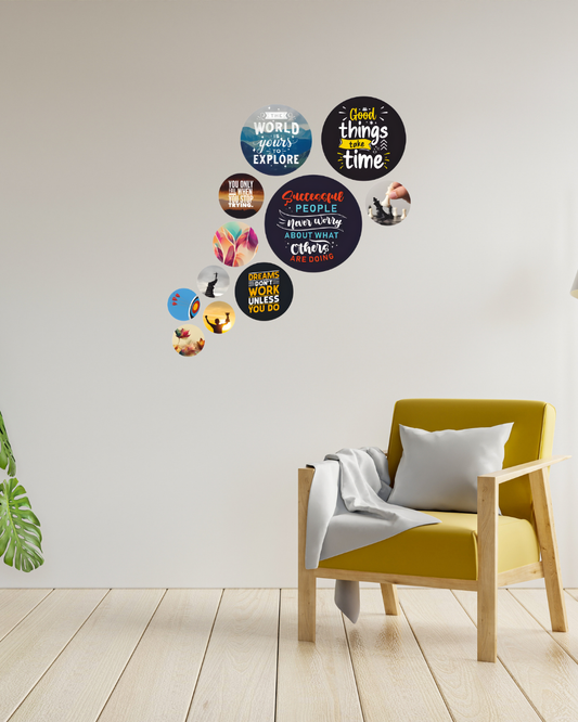 Success Quote | 11 Piece Circular MDF Wall Hanging Decor Set | 52 x 65 cm
