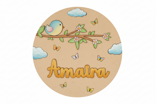 Bird DIY Circular Customized Name Plate Canva Kit with Paint & Brush