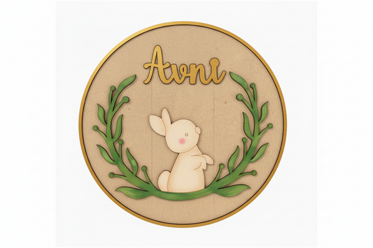 Rabbit DIY Circular Customized Name Plate Canva Kit with Paint & Brush
