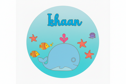 Whale DIY Circular Customized Name Plate Canva Kit with Paint & Brush