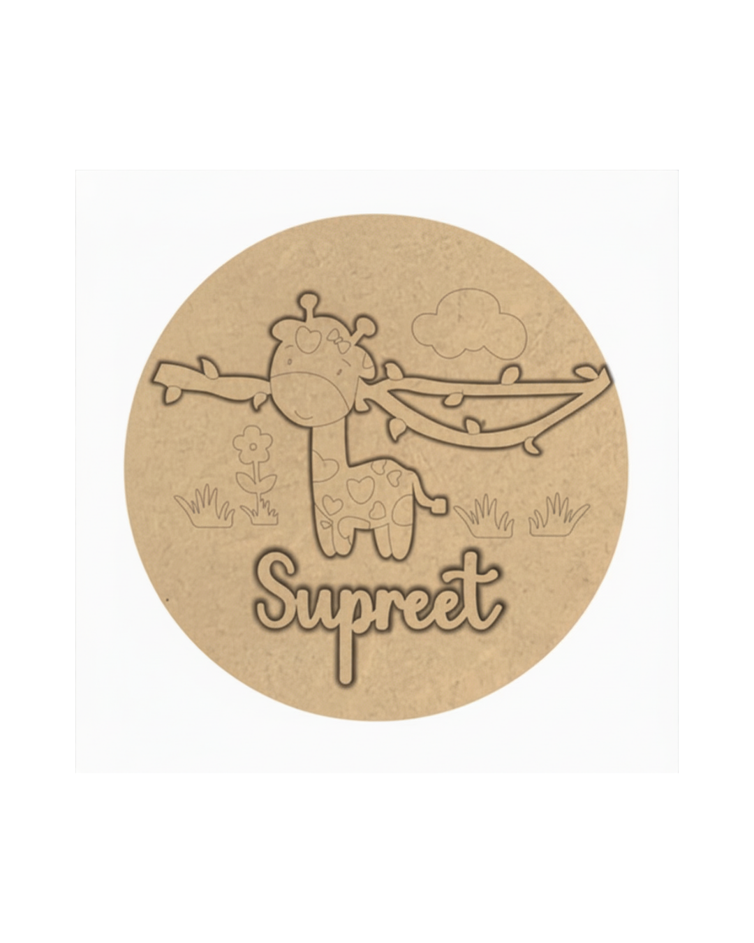Giraffe DIY Circular Customized Name Plate Canva Kit with Paint & Brush