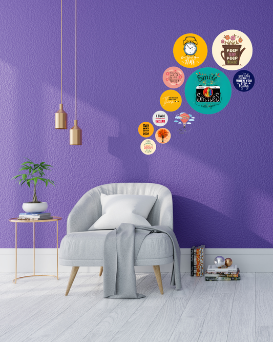 Smile Abstract | 11 Piece Circular MDF Wall Hanging Decor Set | 52 x 65 cm