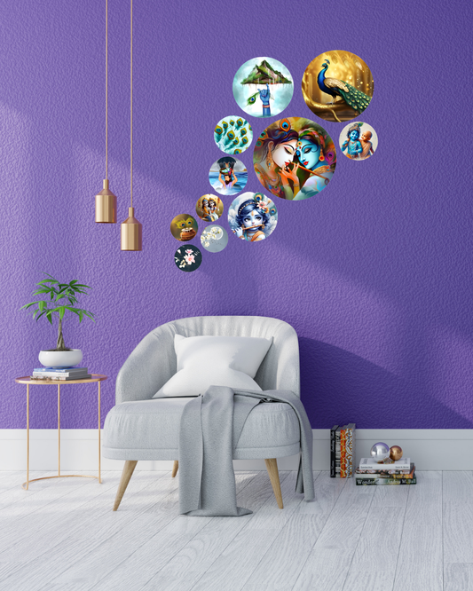Shree Krishna 3 | 11 Piece Circular MDF Wall Hanging Decor Set | 52 x 65 cm