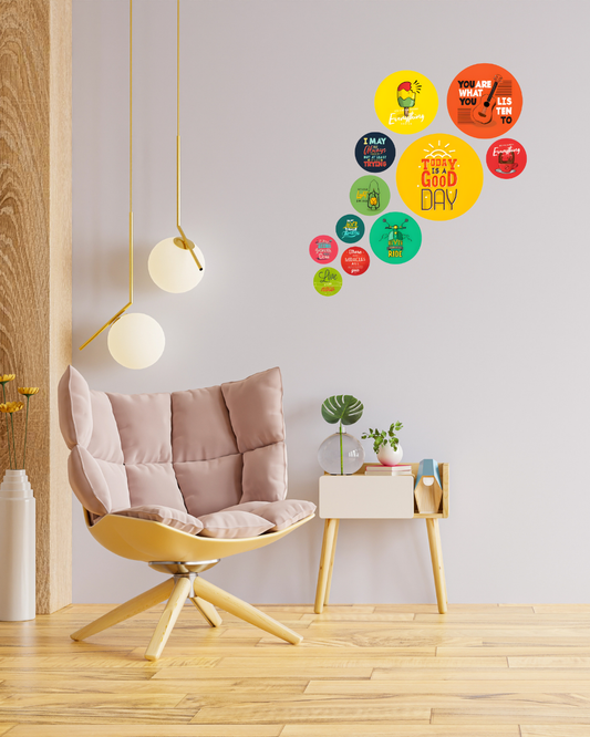 Good Day | 11 Piece Circular MDF Wall Hanging Decor Set | 52 x 65 cm