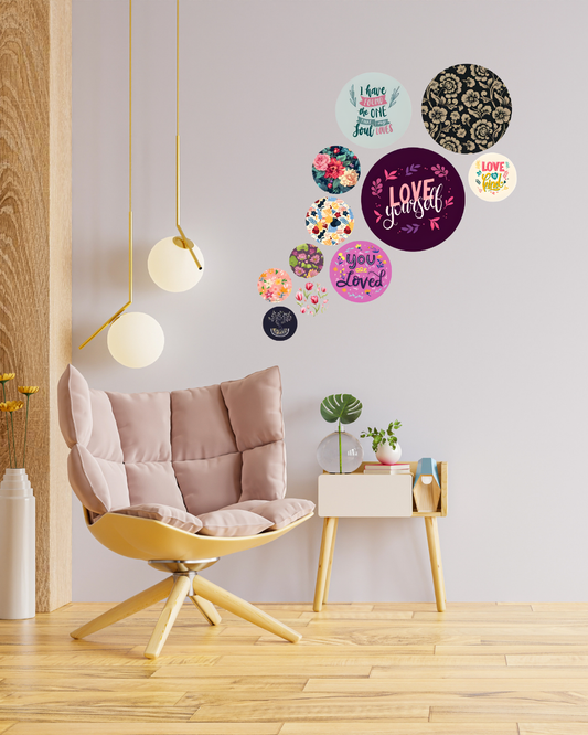 Love Yourself | 11 Piece Circular MDF Wall Hanging Decor Set | 52 x 65 cm