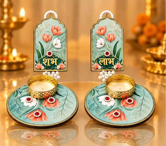 Premium Diwali Shubh Labh Gift Combo with 2 T-Light Holders & Potli Packing