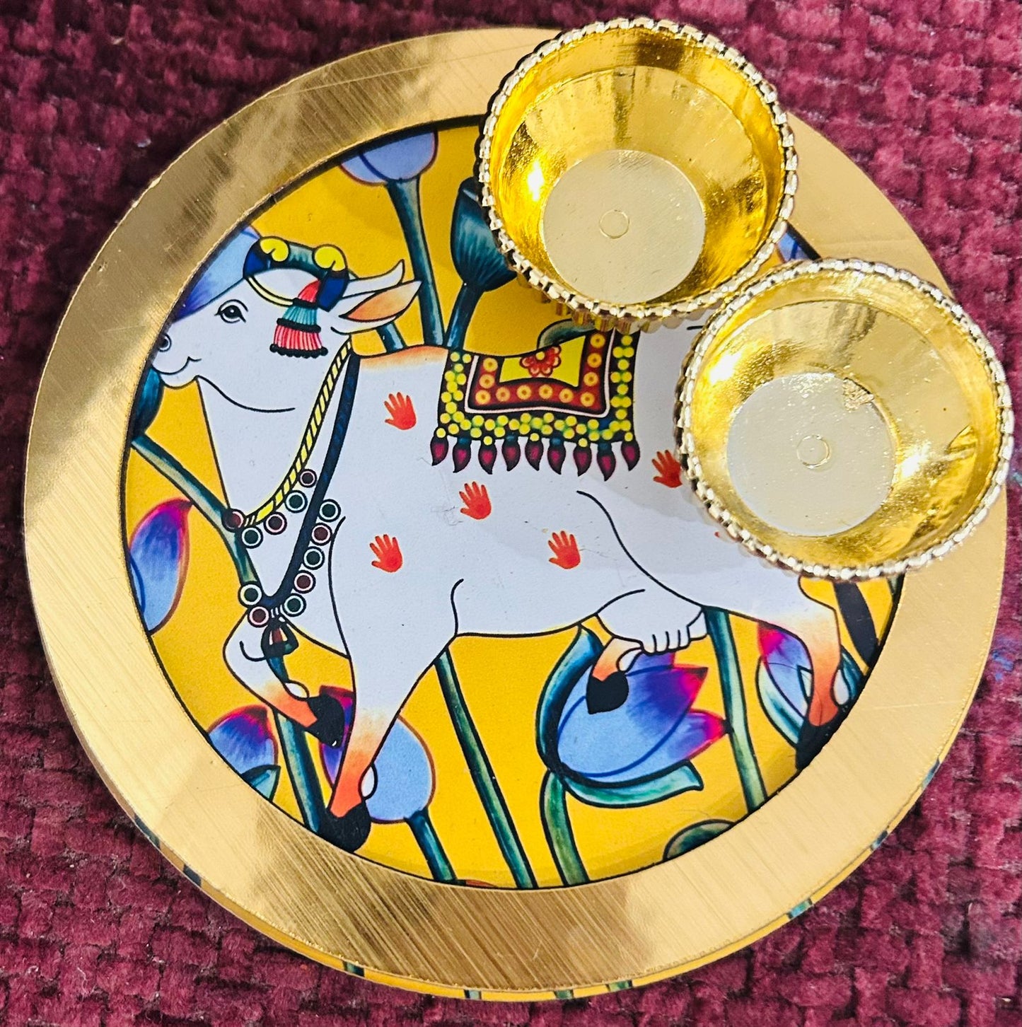 Ethnic Cow Artwork MDF Kumkum Plate