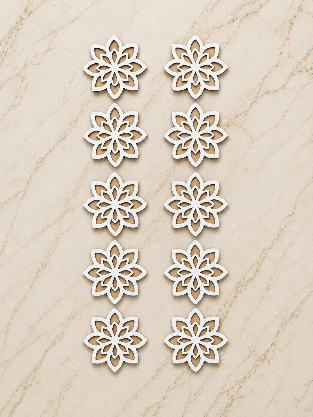 Floral MDF Rangoli Cutouts 3Inch Set (10 pieces)