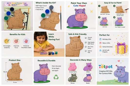 DIY Hippo Painting Kit for Kids |Set Of 12