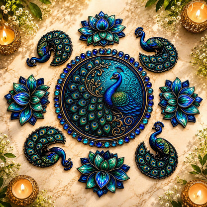 Lotus & Peacock Luxe MDF Ready Rangoli 12 Inch