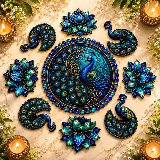 Lotus & Peacock Luxe MDF Ready Rangoli 12 Inch