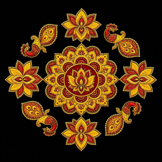 Lotus And Peacock MDF Rangoli Design - 12 Inch
