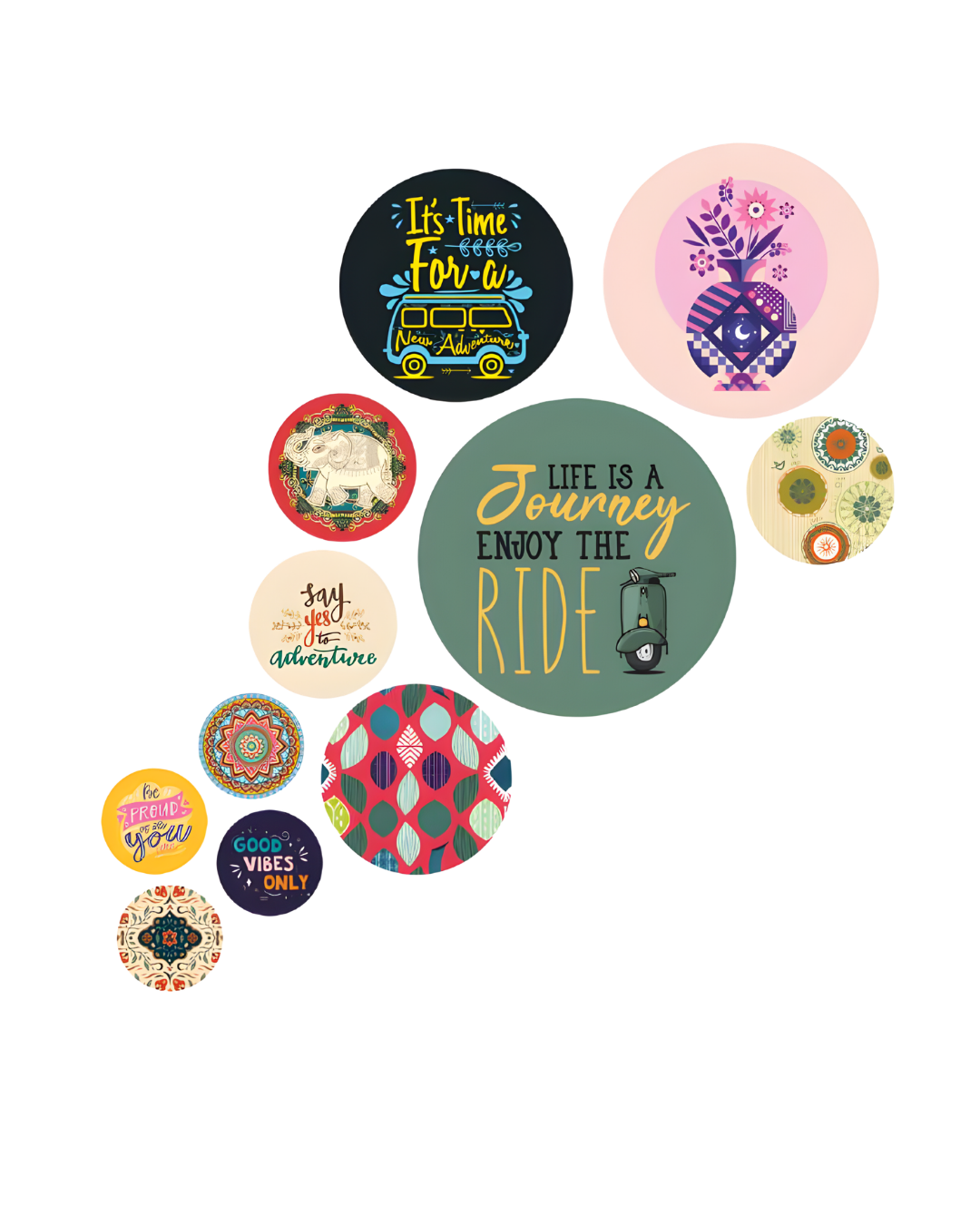 Life is a Journey| 11 Piece Circular MDF Wall Hanging Decor Set | 52 x 65 cm