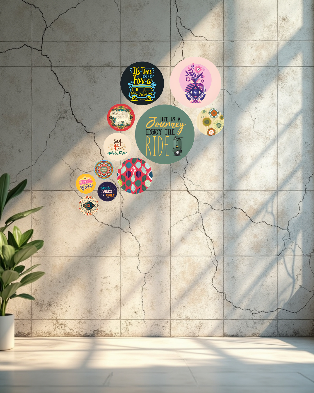 Life is a Journey| 11 Piece Circular MDF Wall Hanging Decor Set | 52 x 65 cm