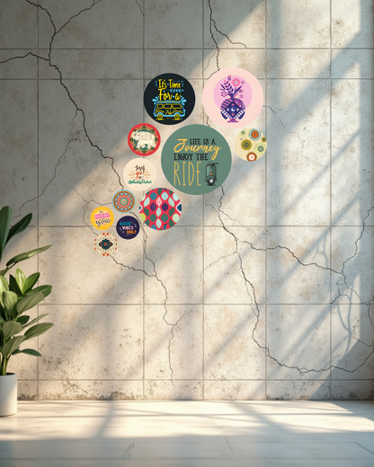 Life is a Journey| 11 Piece Circular MDF Wall Hanging Decor Set | 52 x 65 cm