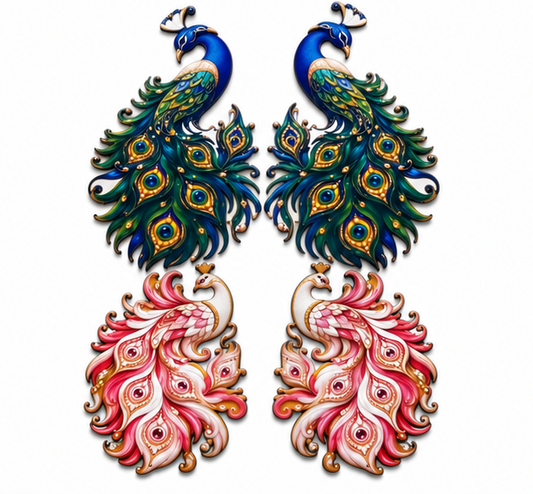 Peacock Cutout White & Blue - Set of 10 Pairs (Mix)