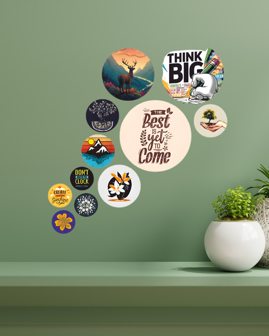 Motivational Quote | 11 Piece Circular MDF Wall Hanging Decor Set | 52 x 65 cm