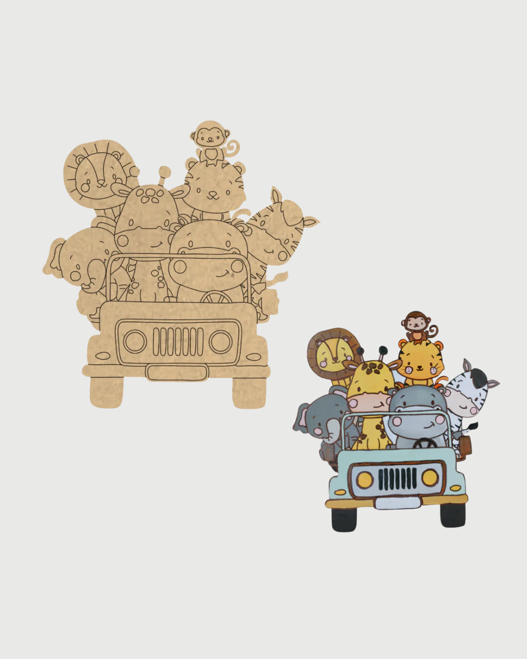 MDF Cutouts for DIY Crafts and Home Decor - Animal Car