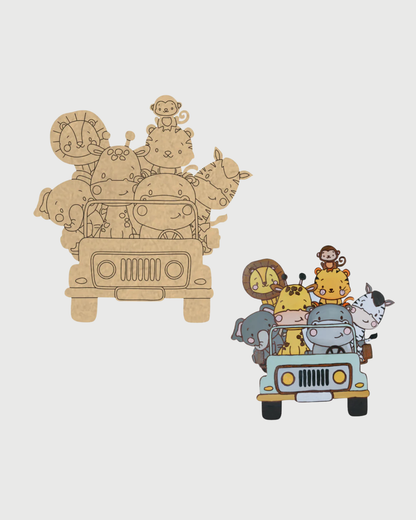 MDF Cutouts for DIY Crafts and Home Decor - Animal Car