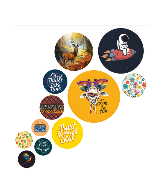 Abstract Illustration | 11 Piece Circular MDF Wall Hanging Decor Set | 52 x 65 cm