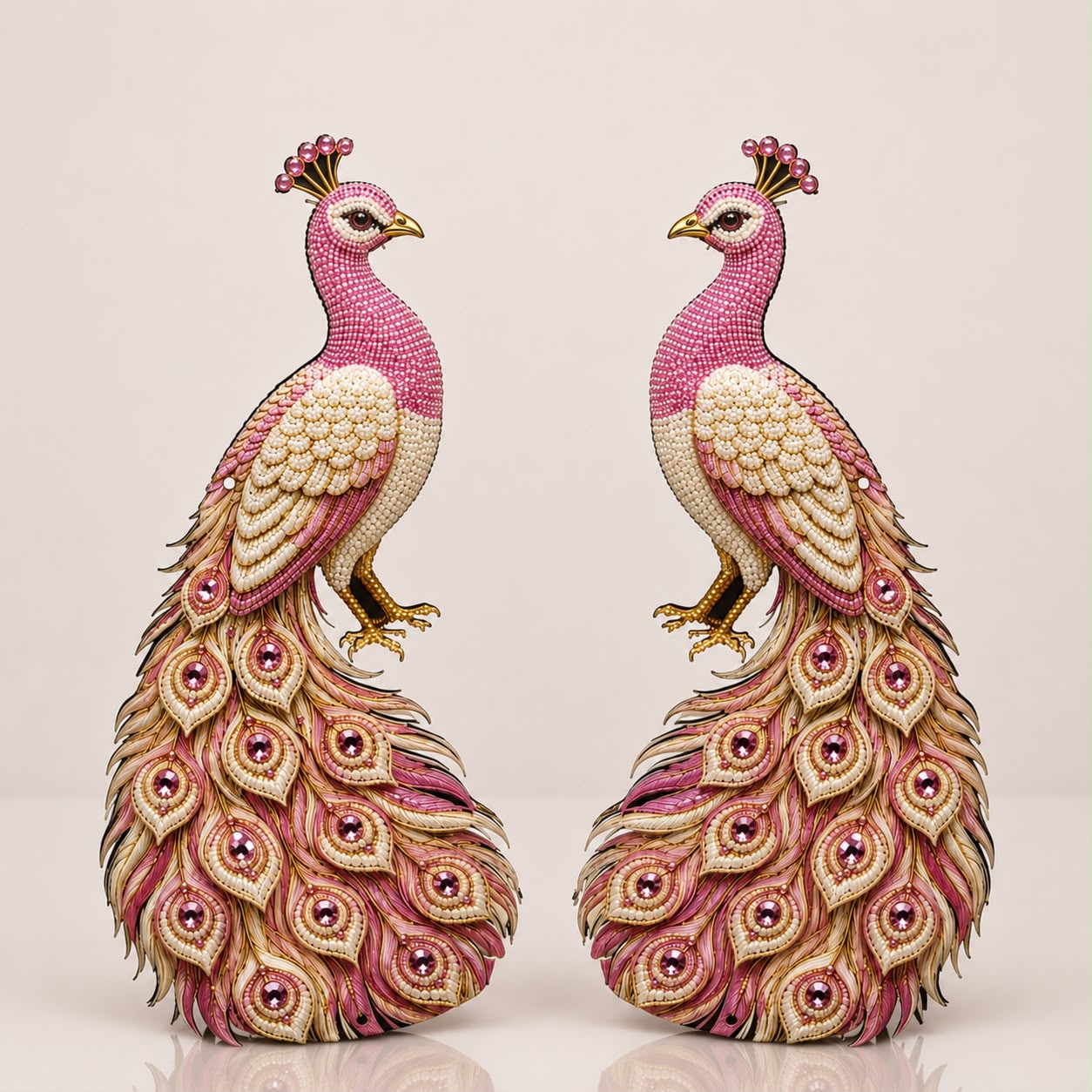 Pink Peacock MDF Decor (50 Pairs)