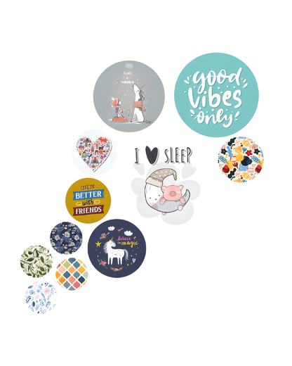 I Love Sleep  | 11 Piece Circular MDF Wall Hanging Decor Set | 52 x 65 cm