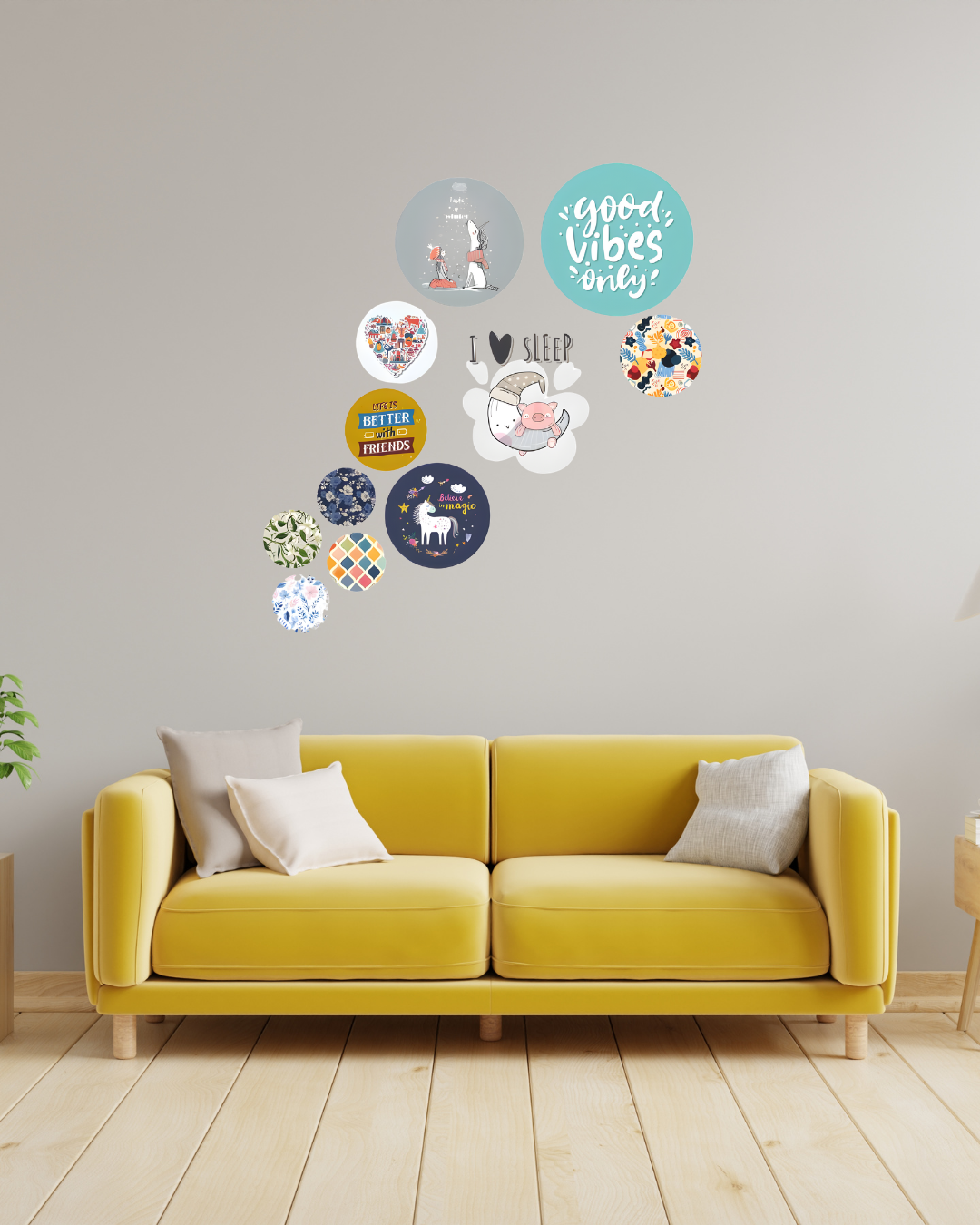 I Love Sleep  | 11 Piece Circular MDF Wall Hanging Decor Set | 52 x 65 cm