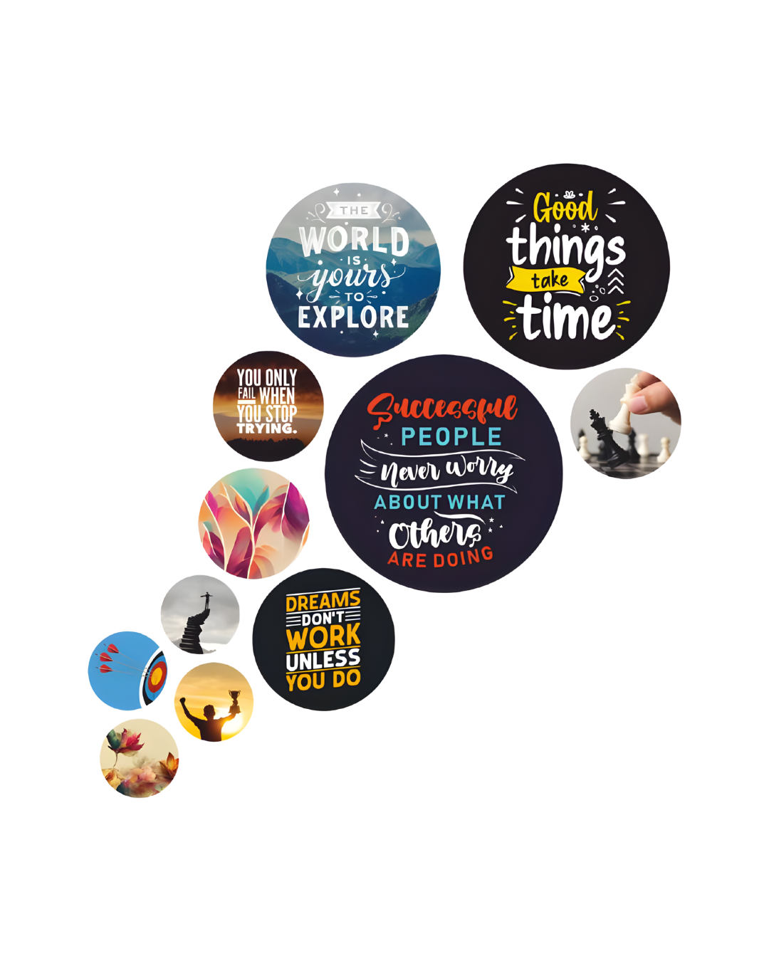 Success Quote  | 11 Piece Circular MDF Wall Hanging Decor Set | 52 x 65 cm