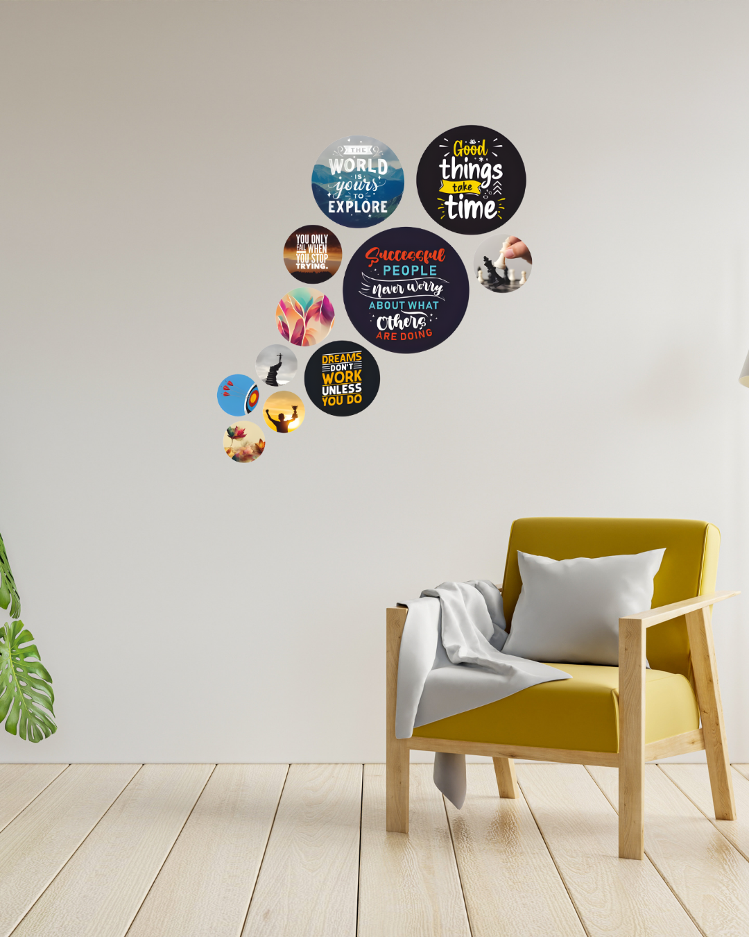 Success Quote  | 11 Piece Circular MDF Wall Hanging Decor Set | 52 x 65 cm