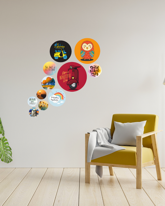 Motivation Quote  | 11 Piece Circular MDF Wall Hanging Decor Set | 52 x 65 cm
