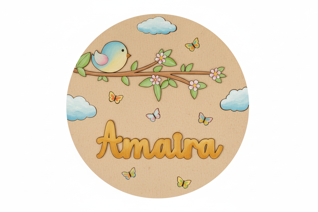 Bird DIY Circular Customized Name Plate Canva Kit with Paint & Brush