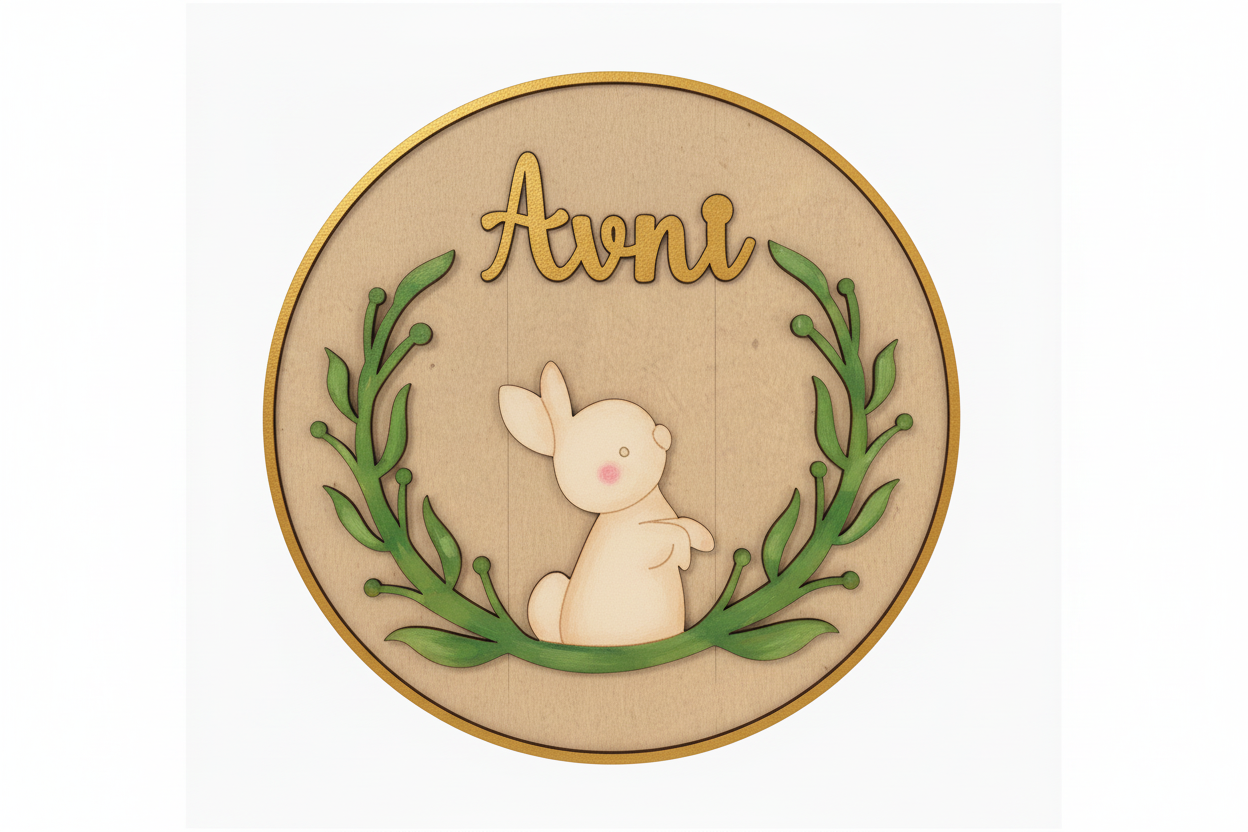 Rabbit DIY Circular Customized Name Plate Canva Kit with Paint & Brush