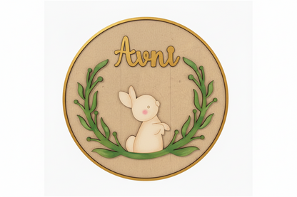 Rabbit DIY Circular Customized Name Plate Canva Kit with Paint & Brush