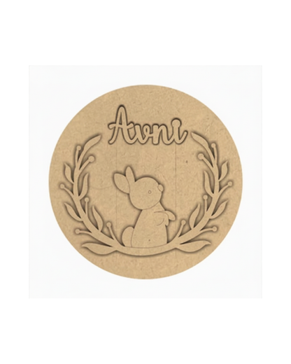 Rabbit DIY Circular Customized Name Plate Canva Kit with Paint & Brush