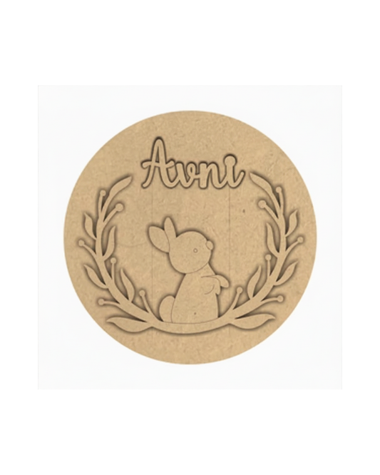 Rabbit DIY Circular Customized Name Plate Canva Kit with Paint & Brush
