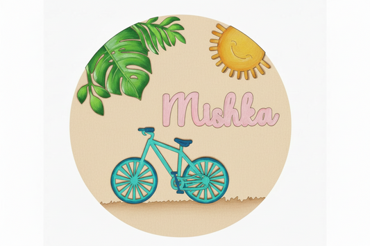 Bicycle DIY Circular Customized Name Plate Canva Kit with Paint & Brush