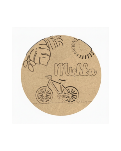 Bicycle DIY Circular Customized Name Plate Canva Kit with Paint & Brush