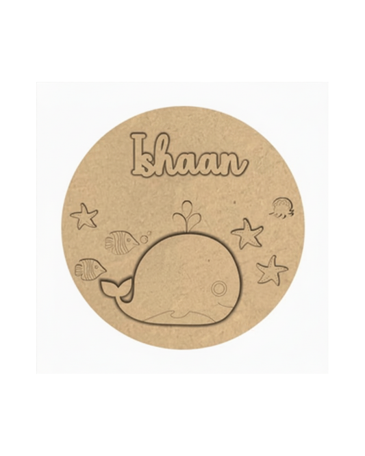 Whale DIY Circular Customized Name Plate Canva Kit with Paint & Brush