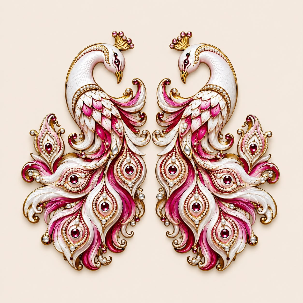 Royal White Peacock MDF Decor (50 Pairs)
