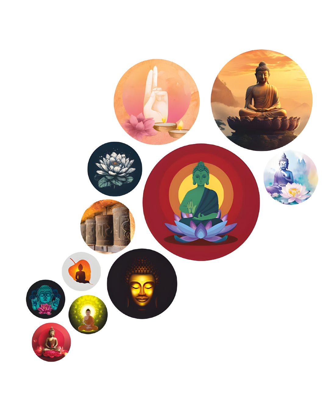 Zen Buddha  | 11 Piece Circular MDF Wall Hanging Decor Set | 52 x 65 cm