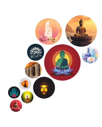 Zen Buddha  | 11 Piece Circular MDF Wall Hanging Decor Set | 52 x 65 cm