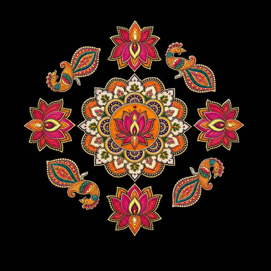 Lotus And Peacock MDF Rangoli Design - 12 Inch