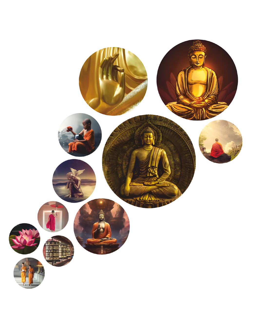 Zen Buddha-2  | 11 Piece Circular MDF Wall Hanging Decor Set | 52 x 65 cm