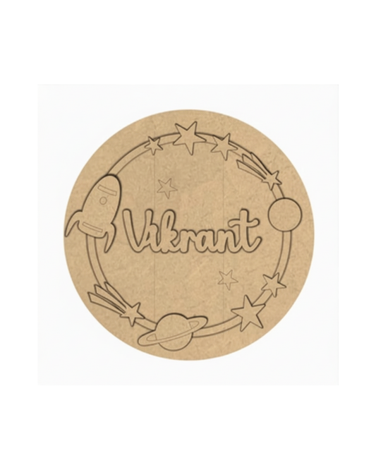 Space DIY Circular Customized Name Plate Canva Kit with Paint & Brush