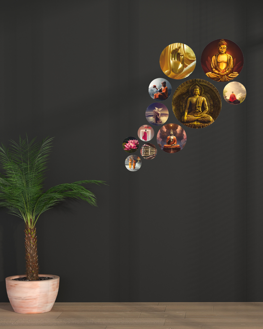 Zen Buddha-2  | 11 Piece Circular MDF Wall Hanging Decor Set | 52 x 65 cm