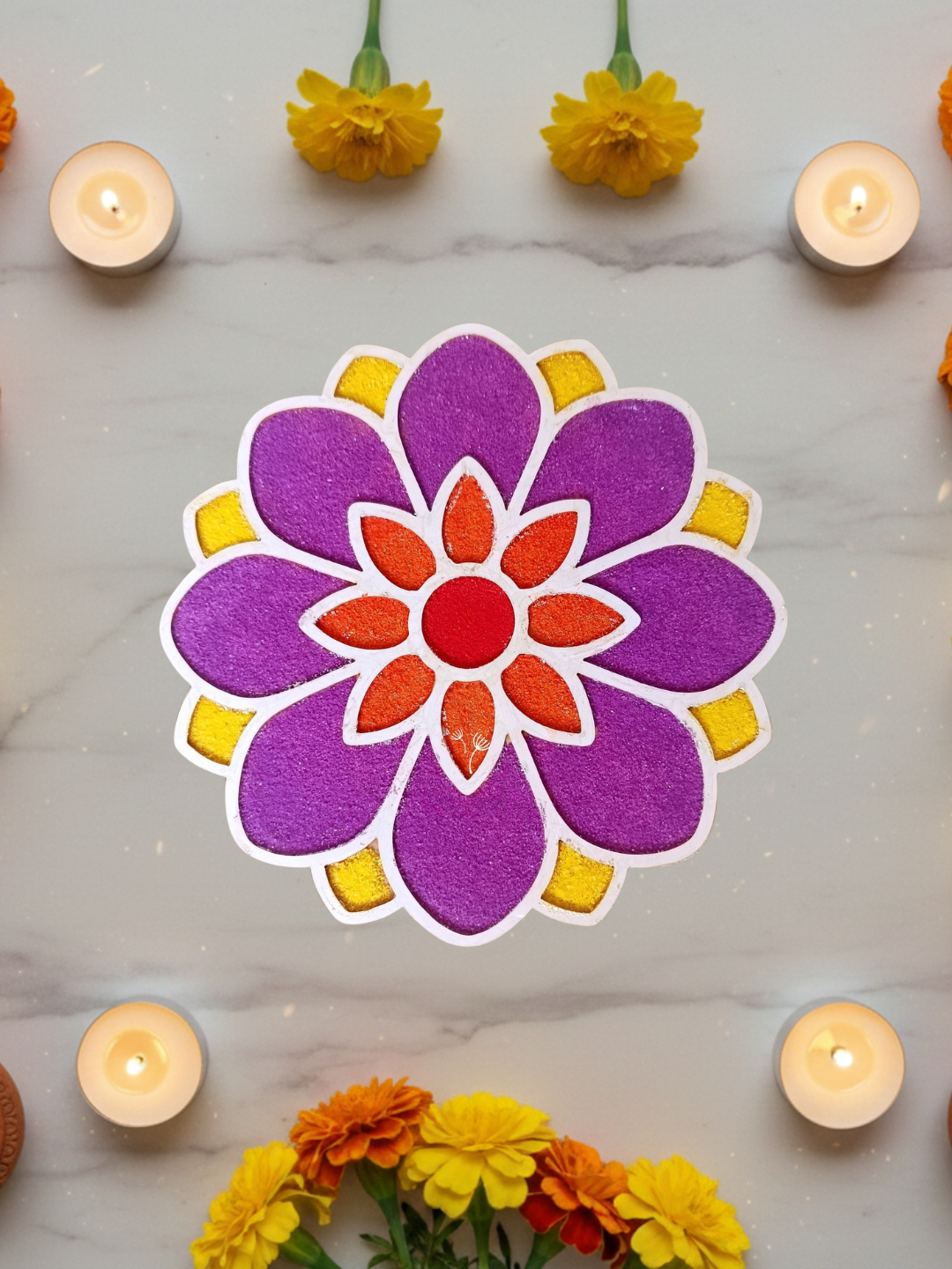 Floral-4 Ready to Fill MDF Rangoli 12 Inch Decorative Base
