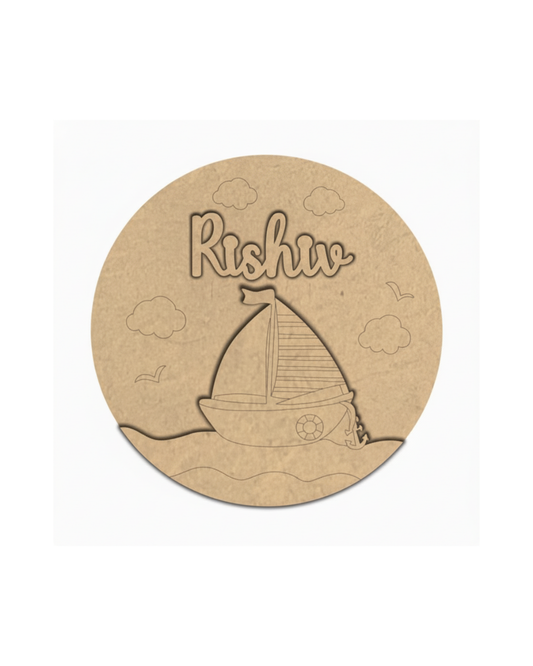 Yatch  DIY Circular Customized Name Plate Canva Kit with Paint & Brush
