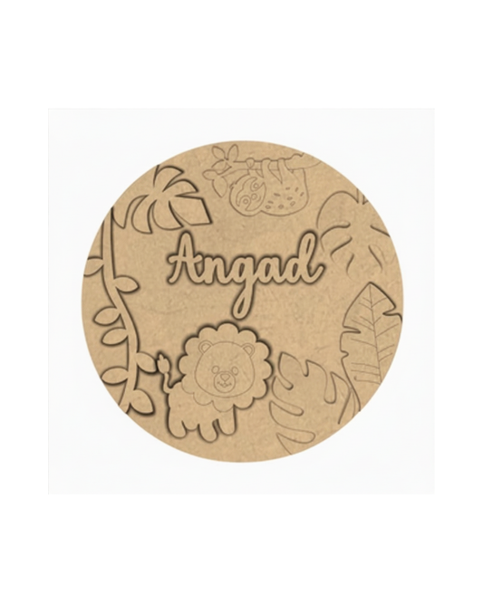 Lion Jungle DIY Circular Customized Name Plate Canva Kit with Paint & Brush