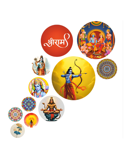 Shree Ram  | 11 Piece Circular MDF Wall Hanging Decor Set | 52 x 65 cm